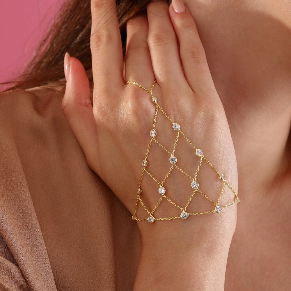 Hand Chain Spider Web Bracelet - Hand Chain Ring - Finger Bracelet - 925k silver